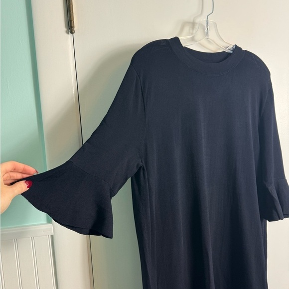 Cos Flared Sleeve Knitted Minimalist Preppy Dark Navy Blue Mini Dress Large - Picture 6 of 11